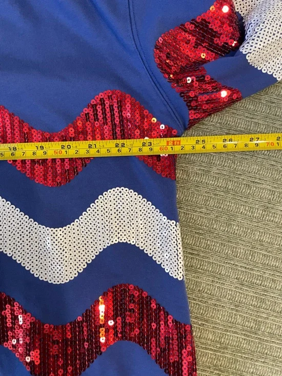 Fantastic Fawn Blue Sweatshirt w/Red and White Sequin Waves, Size L - Picture 8 of 8